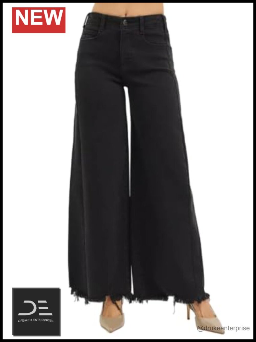 High Rise Frayed Hem Palazzo Wide Leg Jeans